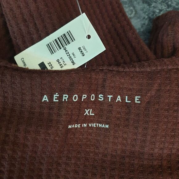 Aeropostale Womens Cropped Sweater XL Brown Ribbed Tie-Front Butter Soft Cottage - Picture 6 of 8